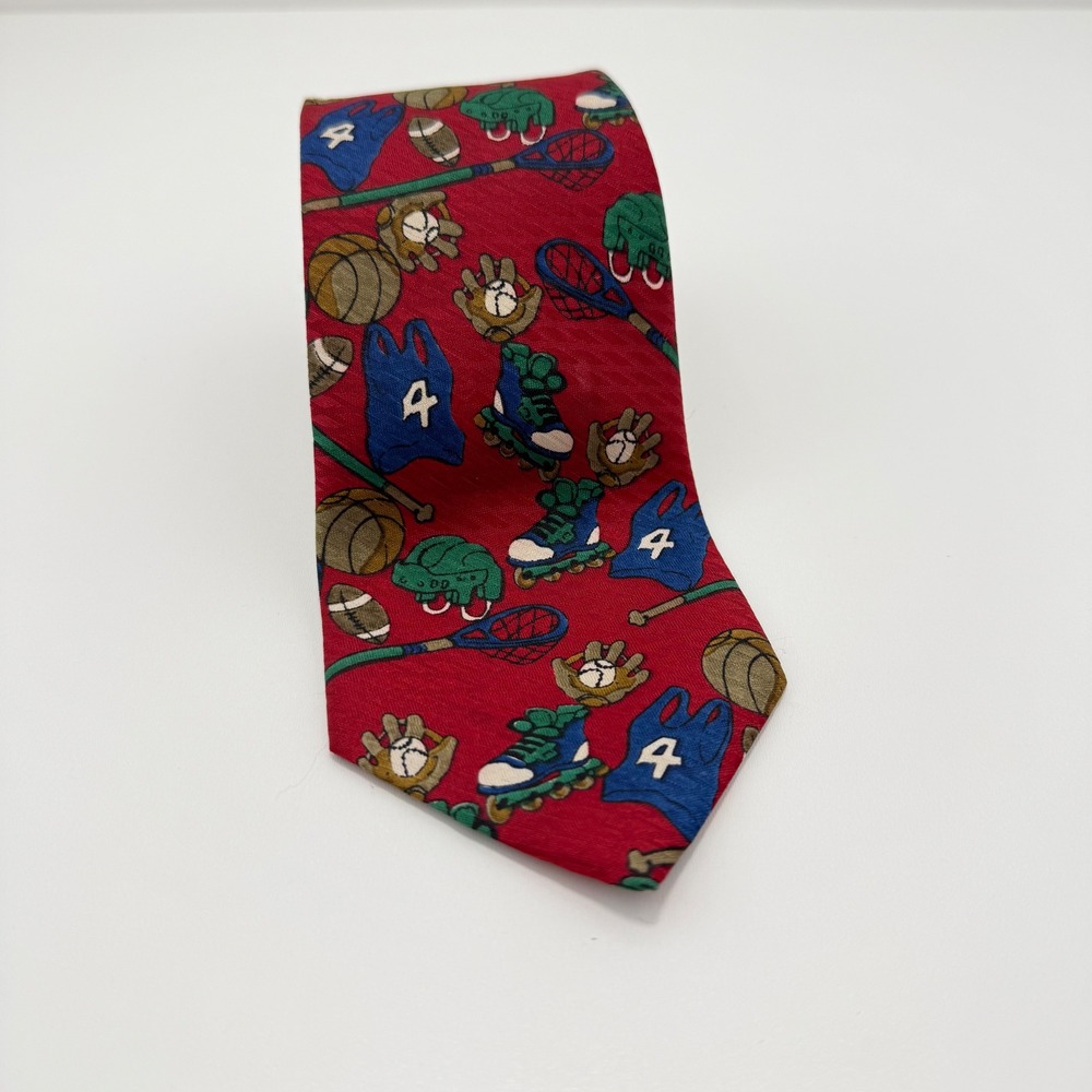 Vintage Talbots Kids Boys Red Sports Necktie Basketball Football USA Made